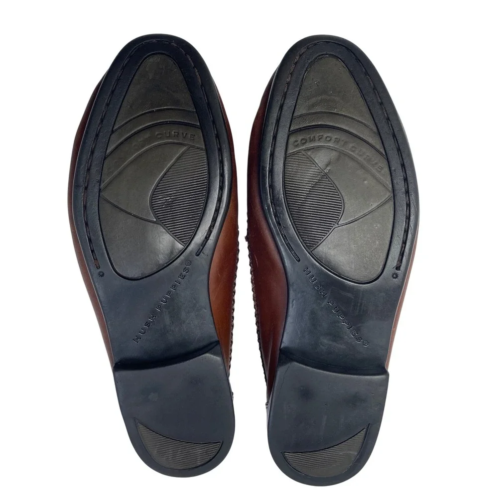 Hush Puppies Brown Leather Loafers Mens Size‎ 9M Tassels Woven Upper Dress Shoes